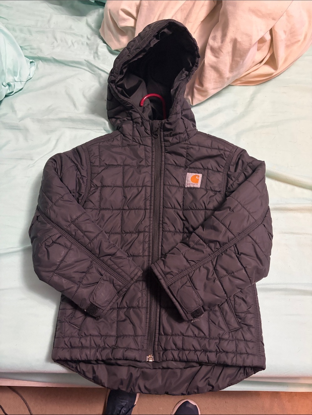 Carhartt Kids Black Quilted Hooded Puffer Jacket with Logo Patch